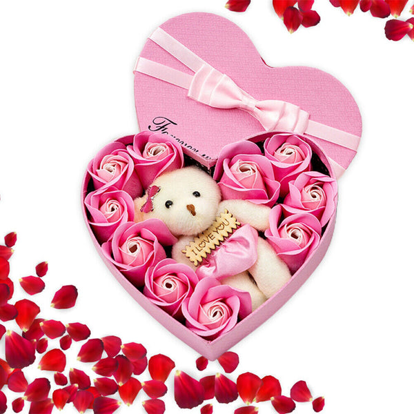 10Pcs Rose Bath Soap Flower Petal Heart Box For Wedding Valentine's Day Gift