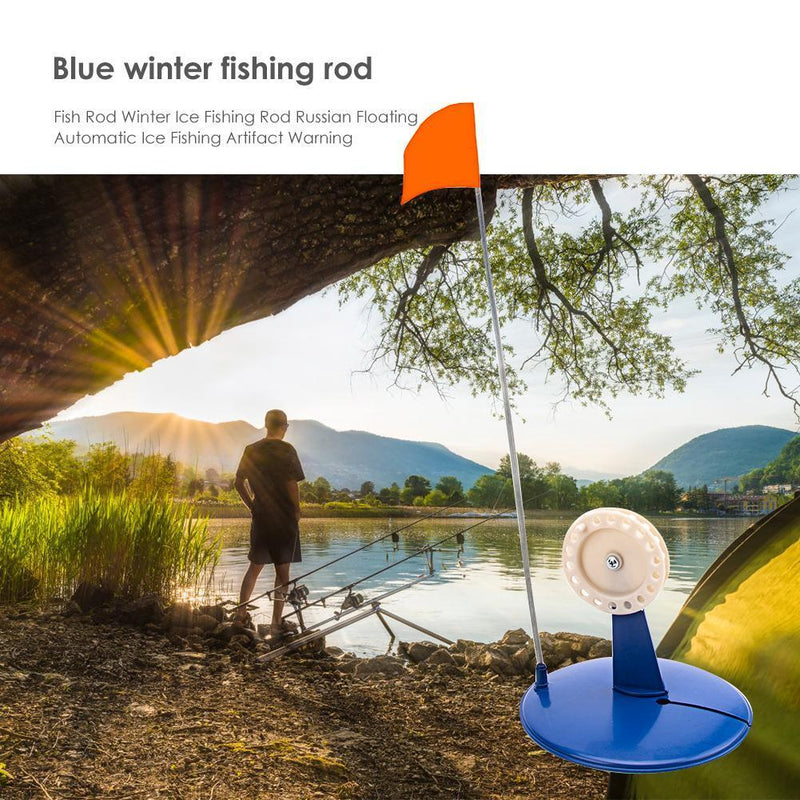 Outdoor Durable ABS Winter Ice Fishing Rod Blue Flag Handfree Compact Pole