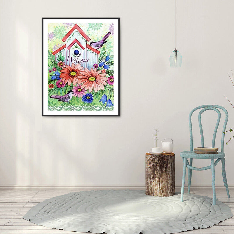 DIY Diamond Painting Bird House Full Round Drill Mosaic Art Picture Decor