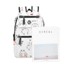 3pcs/Set Cute Cartoon Print Unisex Canvas Backpacks Shoulder Bags (White)