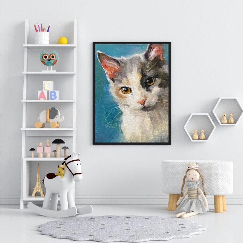 Frameless Oil Paint By Numbers DIY Cat Picture Craft Kit for Home Living Room