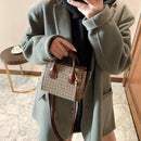 Women Messenger Purse Plaid Pattern PU Leather Handbag Top-handle Commuter Tote