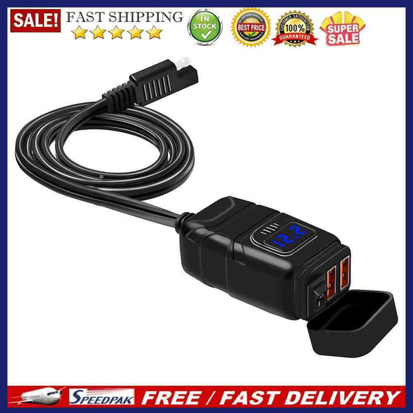 USB Charger DC12V Motorcycle Handlebar Phone Charger Dual Ports Adapter (Blue)