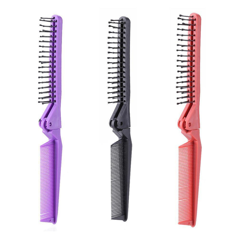 Folding Hair Comb Anti Static Plastic Foldable Beard Pocket Brush (Black)
