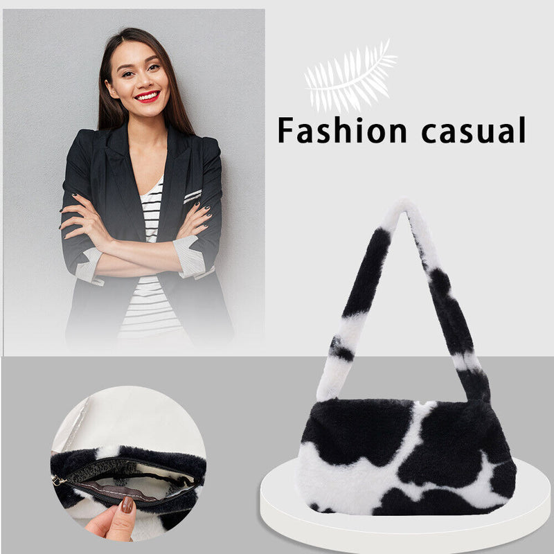 Animal Pattern Underarm Bag Women Mini Plush Shoulder Handbags Purse (13)