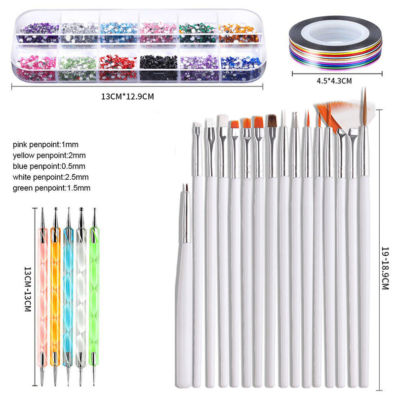 Nail Foil Paper Sequins Nail Lines Tools Kit DIY Nail Brush Painting Dotting