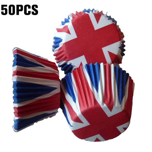 50Pcs Cupcake Cases Union Jack Muffin Cake Baking Sports Events British Party#