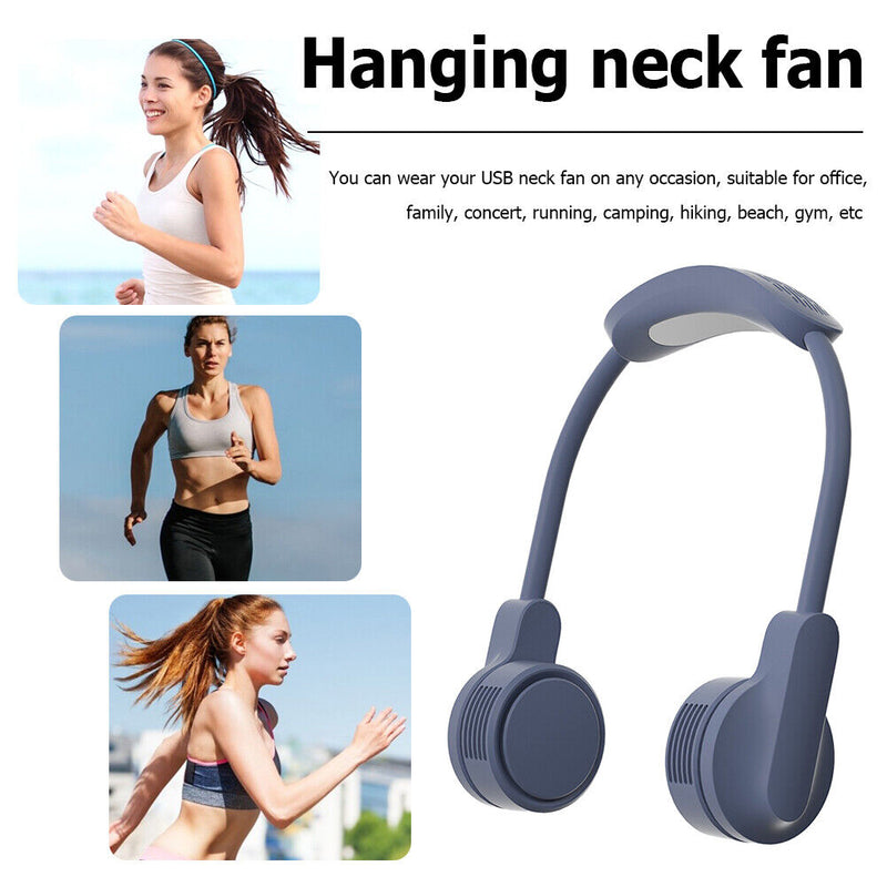#A Rechargeable Hanging Neck Fans Outdoor Leafless Mini Bladeless Small Fans Coo