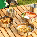 5 Piece Camping Tableware Set Stainless Steel Portable Cup Bowl Pot Tableware