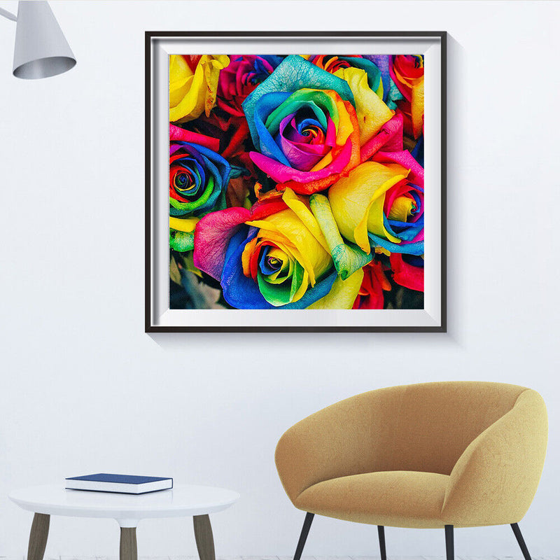 5D DIY Full Drill Round Shape Rainbow Flower Rhinestone Diamond Drawing Kit
