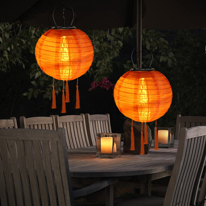 Solar Nylon Lantern Lamp Waterproof Hanging Light Festival Decor (Orange)