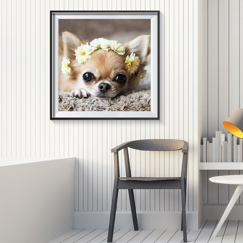 5D DIY Diamond Painting Flower Dog Full Round Drill Mosaic Picture Wall Art Kit