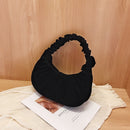 Fashion Women Suede Shoulder Top-handle Bag Pleated Solid Handbag (Black)