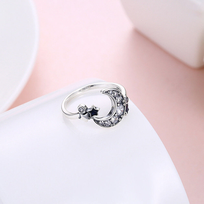 Exquisite Wedding Fasion Jewellery Woman Ring Adjustable Blue Star Moon Copper