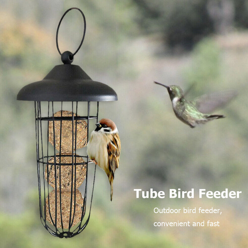 Hanging Automatic Pet Bird Feeder Outdoor Metal Ball Feeding Food Dispenser