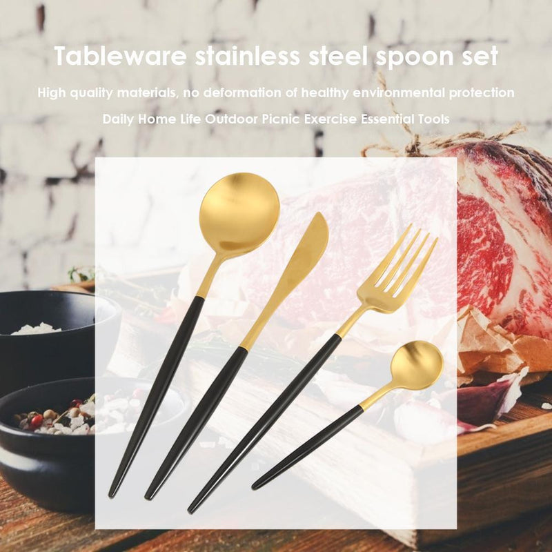 5pcs Portable Travel Tableware Bag with Stainless Steel Picnic Fork Spoon K