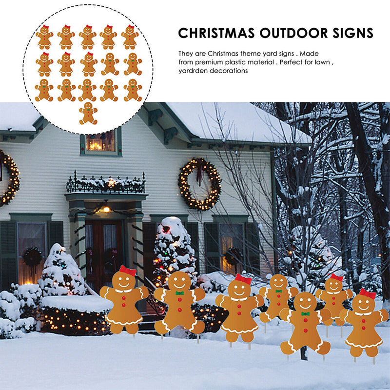 Christmas Yard Signs 16pcs Gingerbread Man Lawn Sign Decorations with 32 Stakes