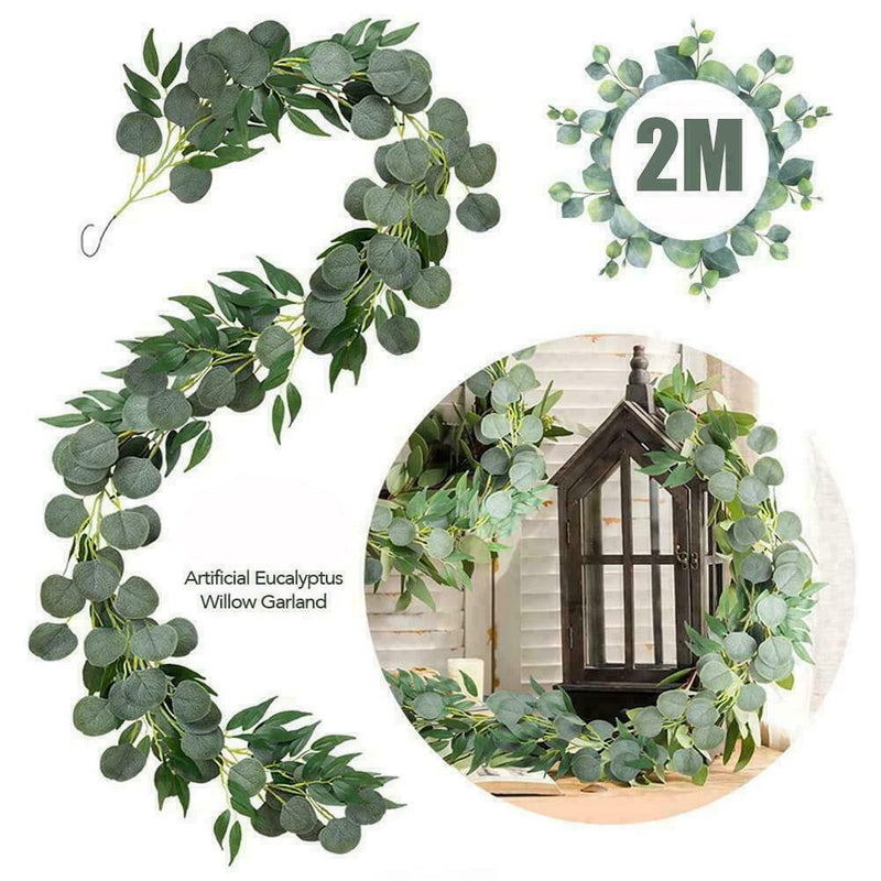 200CM Artificial Eucalyptus Garland Hanging Rattan Greenery Home Decor W6T2