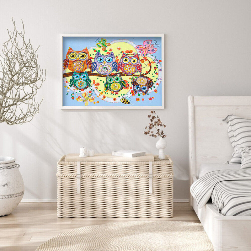Diamond Painted 5D DIY Cartoon owl Partial Special Rhinestone Set Newly