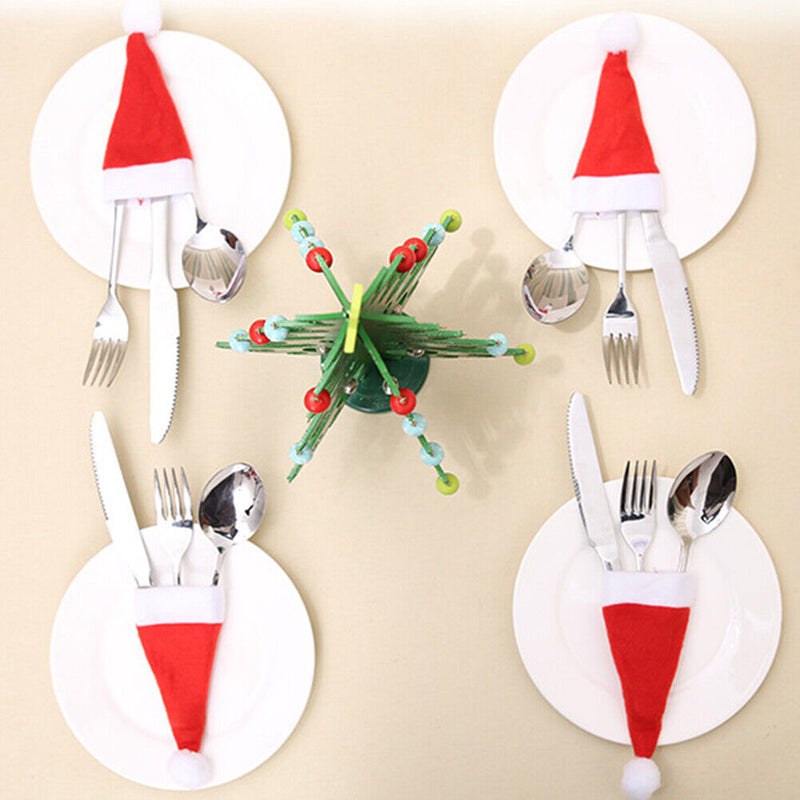 Christmas Hat Tableware Holder Bag Non-Woven Fabric for Home Holiday Party Decor