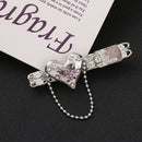 Bend Bangs Clip Chain Tassel Design Sweet Cool Metal Pink Love Heart Hair Clip