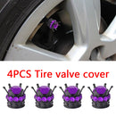 4pcs Auto Car Bling Rhinestone Black Crown Wheel Tire Valve Caps (Purple)