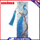 Leather Diamond Painting Special Shaped Tassel Blue Peafowl DIY Bookmark Craft