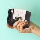 Tassels Women Short Wallet PU Leather Clutch Card Bag Female Purse (Black)