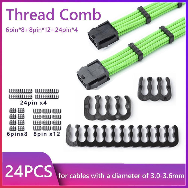 24pcs 6/8/24 Pin Cable Comb for 3.0-3.6mm PC Power Cables Wiring (Black)