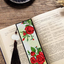 Tassel Red Flowers Leather DIY Special Shape Diamond Painting Bookmark Art Craft
