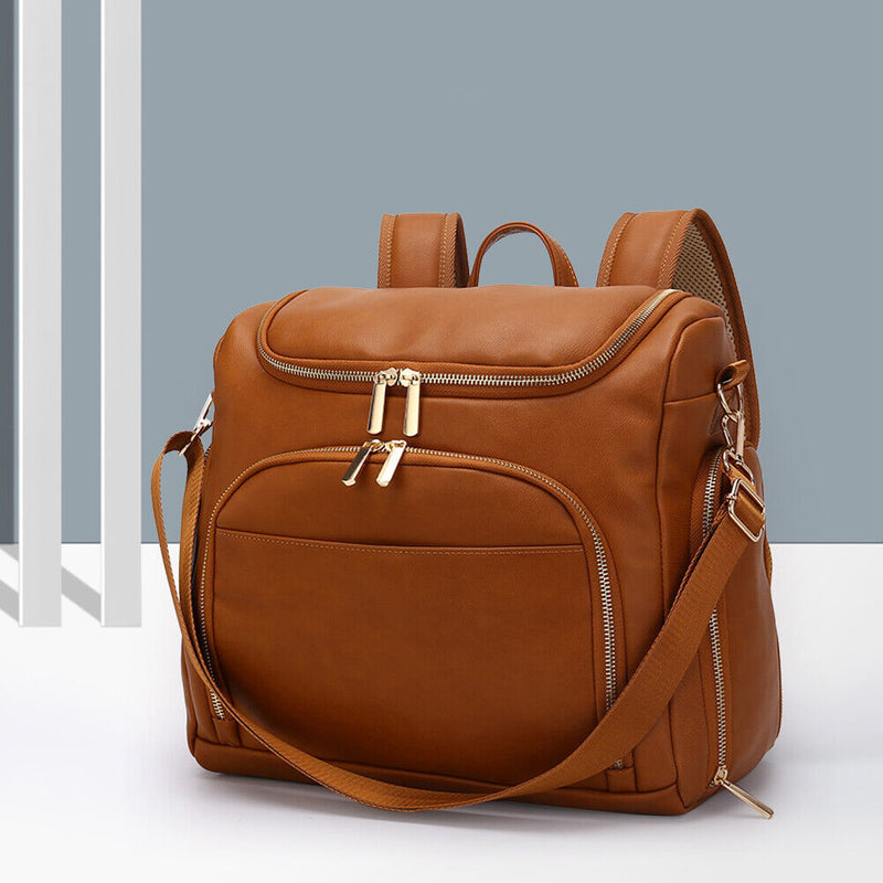PU Large Capacity Diaper Bag Mommy Bag Backpack for Travel Totes (Brown)
