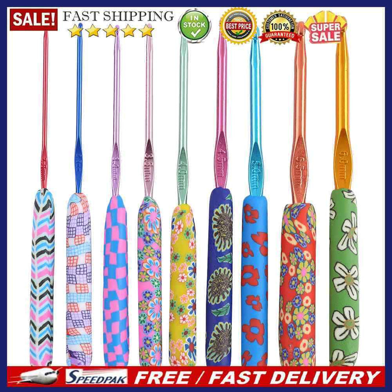 9pcs Ceramic Handle Needles Aluminum Crochet Hooks Set for Weaving Sewing B