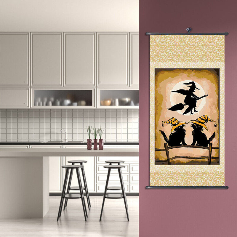 DIY Witch Hanging Frame Canvas Picture Scroll Poster Oil Painting for Bedroom