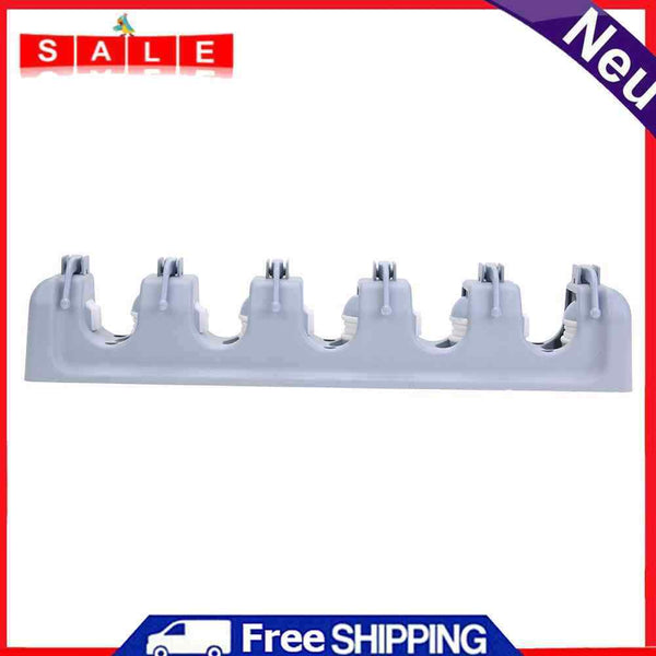 ABS Plastic Wall Mop Holder Broom Organizer 5 Slots 6 Hooks Multifunctiona