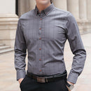 Men Plaid Cotton Shirts Casual Youth Shirt Lapel Spring Blouse (Grey)(2XL)
