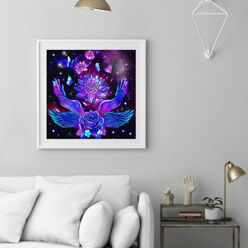 Diamond Painting 5D Full Round Drill Mosaic DIY Purple Hands Flowers Kit Artwork