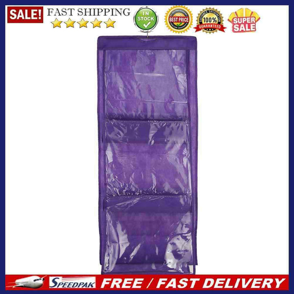 Transparent 6 Pocket Handbag Hanging Storage Bag Dust-proof Pouch (Purple)
