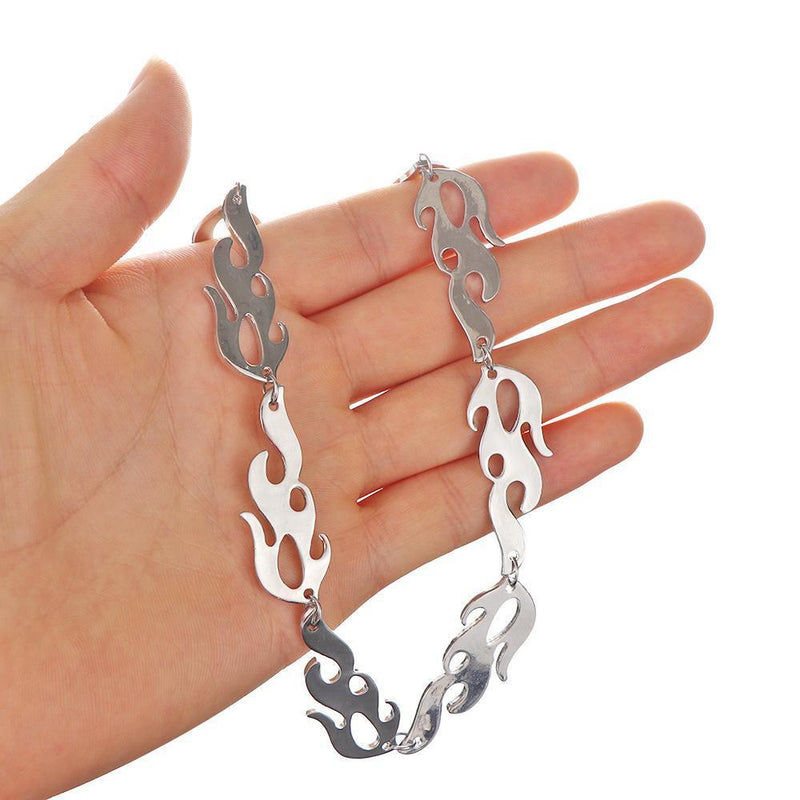 Women Men Fire Flame Necklace Hip Hop Rock Jewelry Accessories Wave Sun Choker