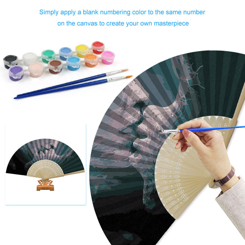 Couple Kiss Oil Paint Folding Fan By Numbers DIY Digital Oil Painting Fan C