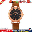 PU Leather Strap Quartz Watch Women Star Sky Round Dial Wristwatch (Brown) Newly