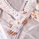 Fingerless Ritual Dance Long Silk Ribbon Lace Gloves Gothic Gloves Punk Mittens