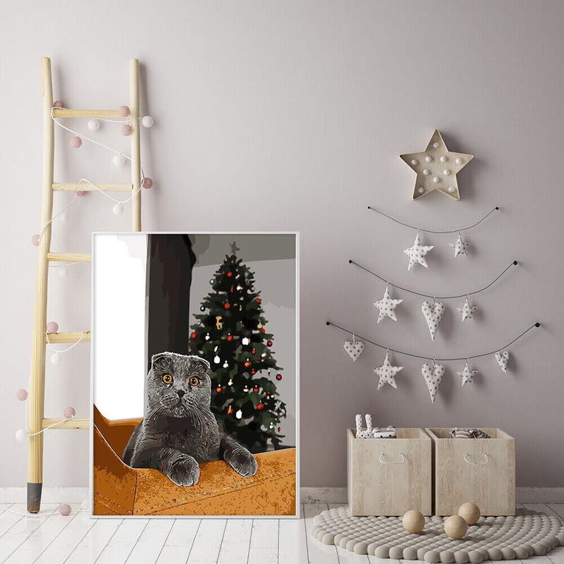 Painting By Numbers Kit Frameless DIY Christmas Black Cat Hand Painted Artwork