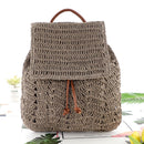 Women Straw Backpack Handmade Woven Casual Beach Holiday Shoulders Bucket Bag