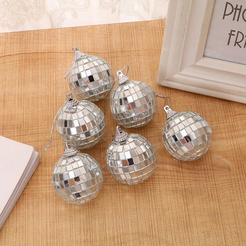 6pcs Reflective Glass Mirror Ball Disco Xmas Party Hanging Decor Ornaments Newly