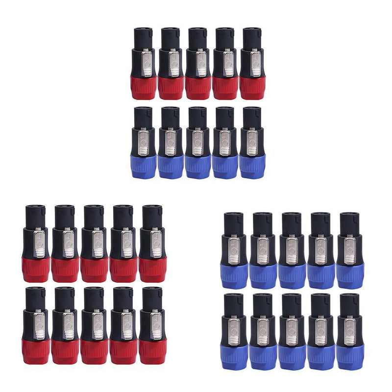 10pcs NL4FC Speaker Connectors 4 Pin Male Audio Speakon Ohm Plug (10x Red)