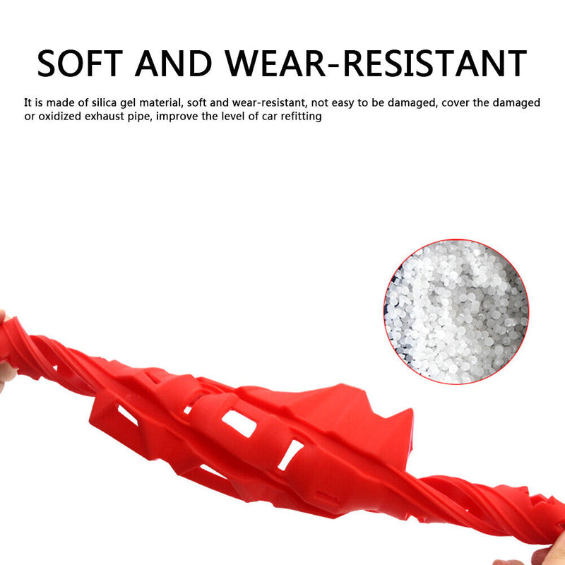 Universal Silicone Motorcycle Silencer Round Oval Exhaust Protector (Red) Newly