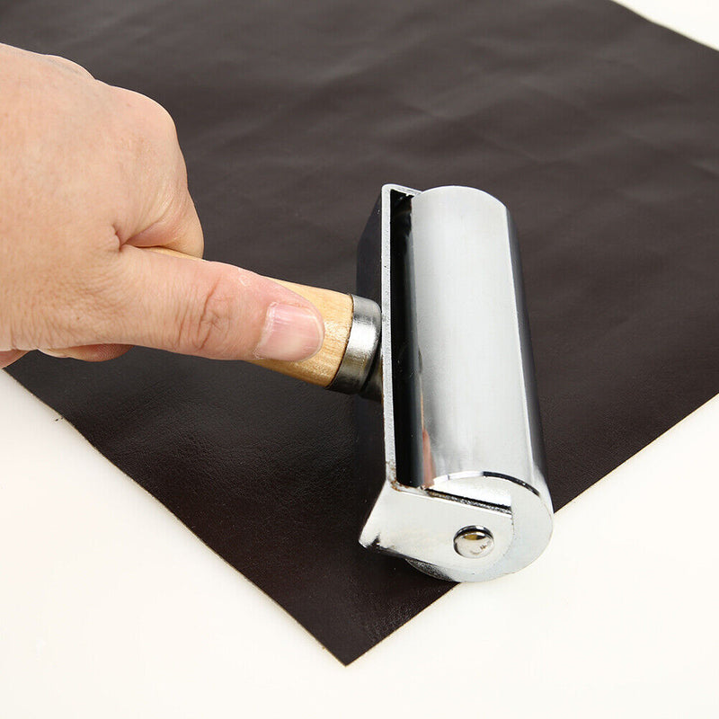 Wooden Handle Steel Leather Craft Glue Laminating Roller DIY Hand Crease Tool
