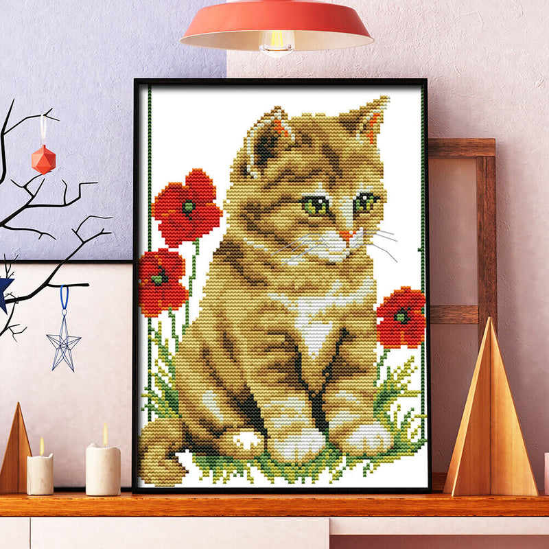 DIY Needlework 11CT Art Stamped Canvas Kit Cross Stitch Craft (Cat) Newly