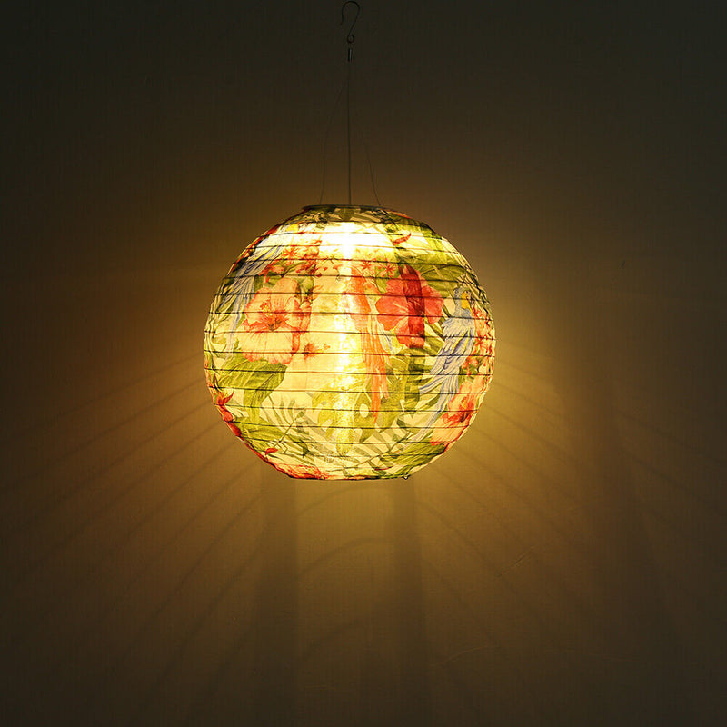 10 inch LED Round Solar Lantern Printed Waterproof Hanging Decor (Parrot A)