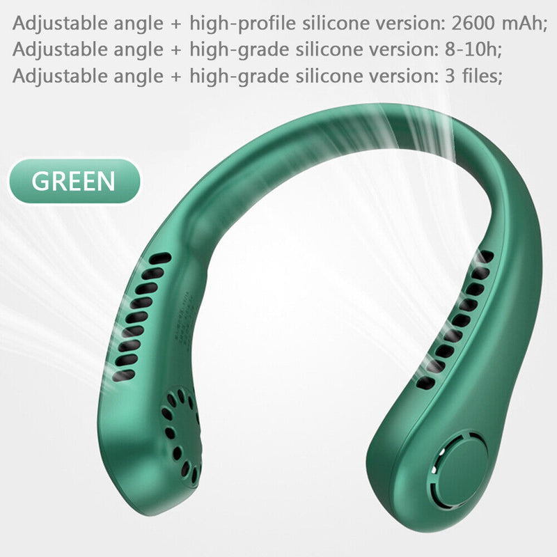 Bladeless Hanging Neck Fan Mini Leafless Fans (Green Adjustable Silicone)
